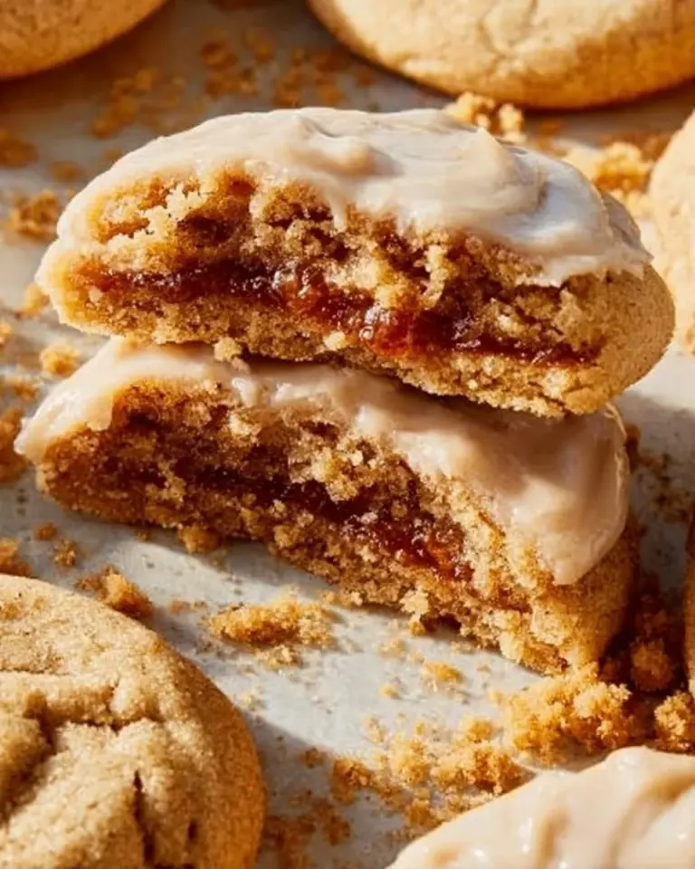 Homemade Brown Sugar Pop Tart Cookies with filling and frosting on a plate.