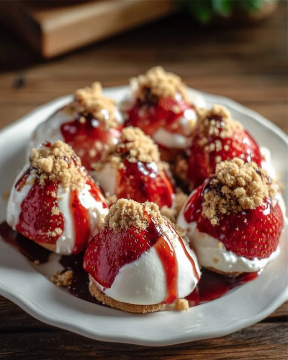 Delicious cheesecake stuffed strawberries on a plate