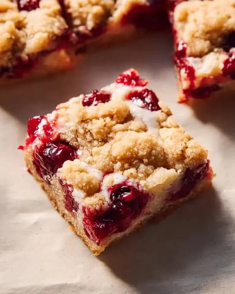 Delicious cranberry crumble bars topped with a buttery crumble layer