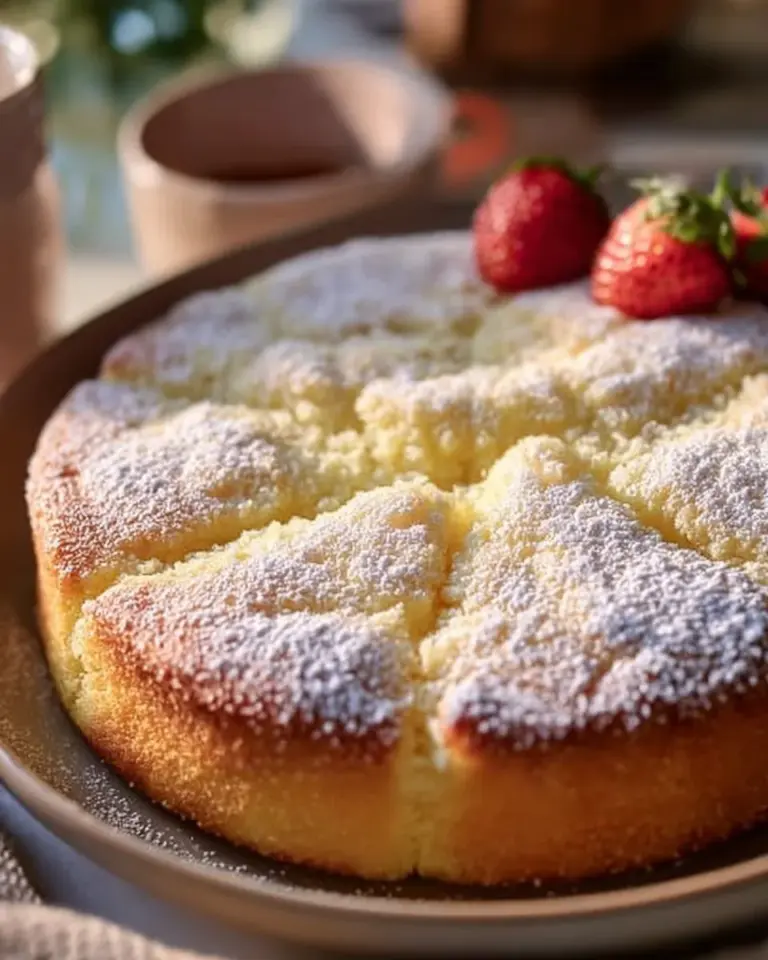 Delicious slice of French Butter Cake with golden crust and buttery texture