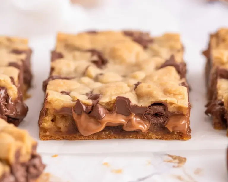 Delicious Knock You Naked Bars with chocolate, caramel, and pecans.