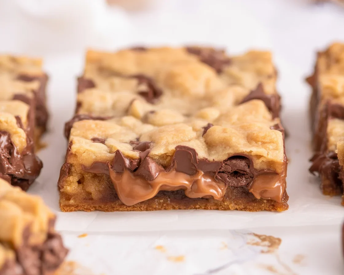 Delicious Knock You Naked Bars with chocolate, caramel, and pecans.