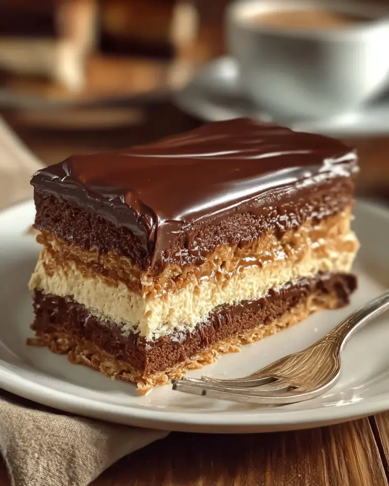 No Bake Chocolate Eclair Cake with creamy layers and chocolate topping