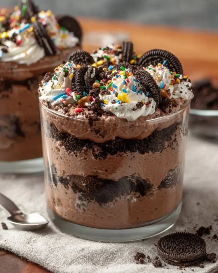 Delicious Oreo Dirt Cake layered with crushed Oreos and creamy filling
