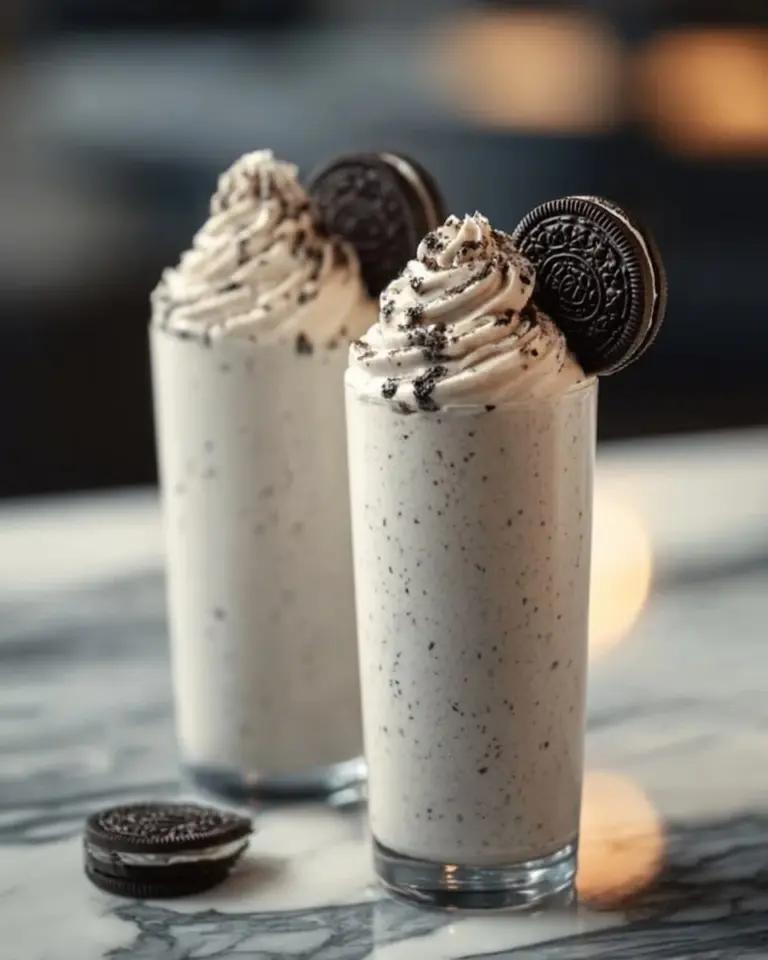 Delicious Oreo Milkshake topped with whipped cream and crushed Oreos