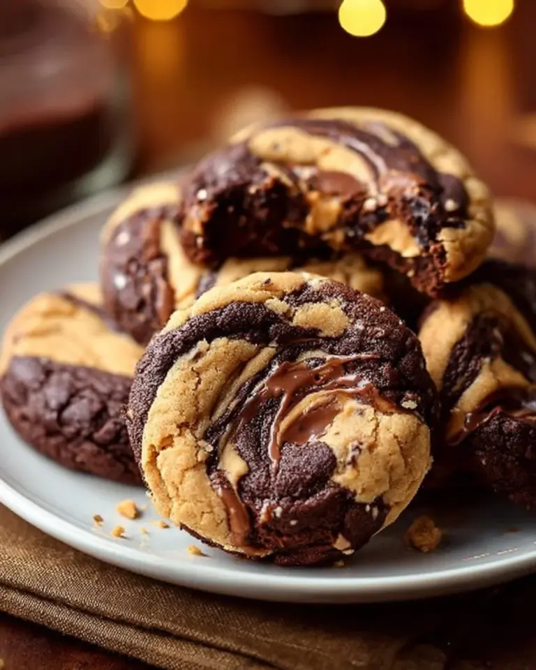 Delicious peanut butter brownie swirl cookies on a plate