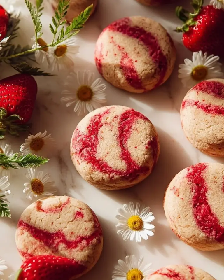 Freshly baked strawberry cheesecake cookies on a plate