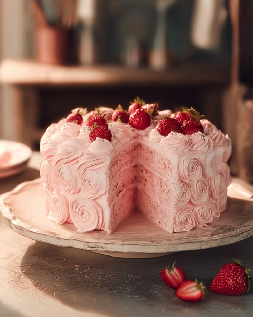 Homemade Strawberry Cake with Strawberry Frosting