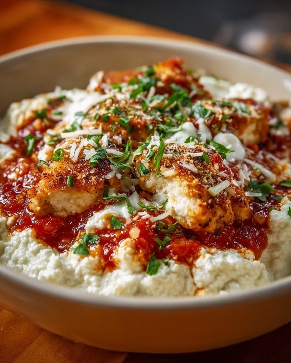 High Protein Chicken Parm Cottage Cheese Bowl