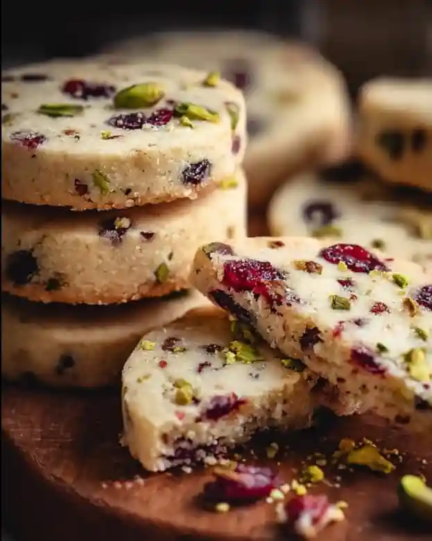 Cranberry Pistachio Shortbread Cookies