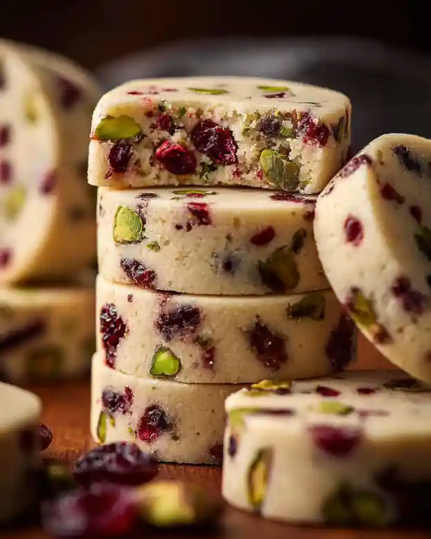 Cranberry Pistachio Shortbread Cookies