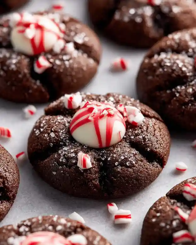Fudgy Dark Chocolate Cookies with White Chocolate Peppermint Centers