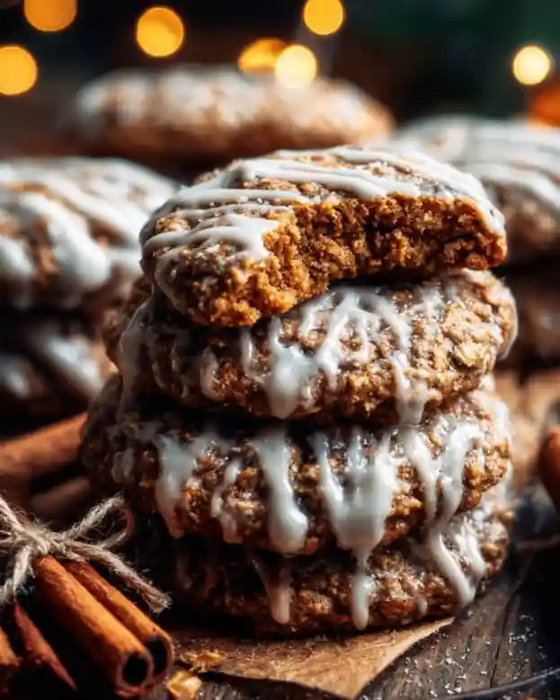 Iced Gingerbread Oatmeal Cookies