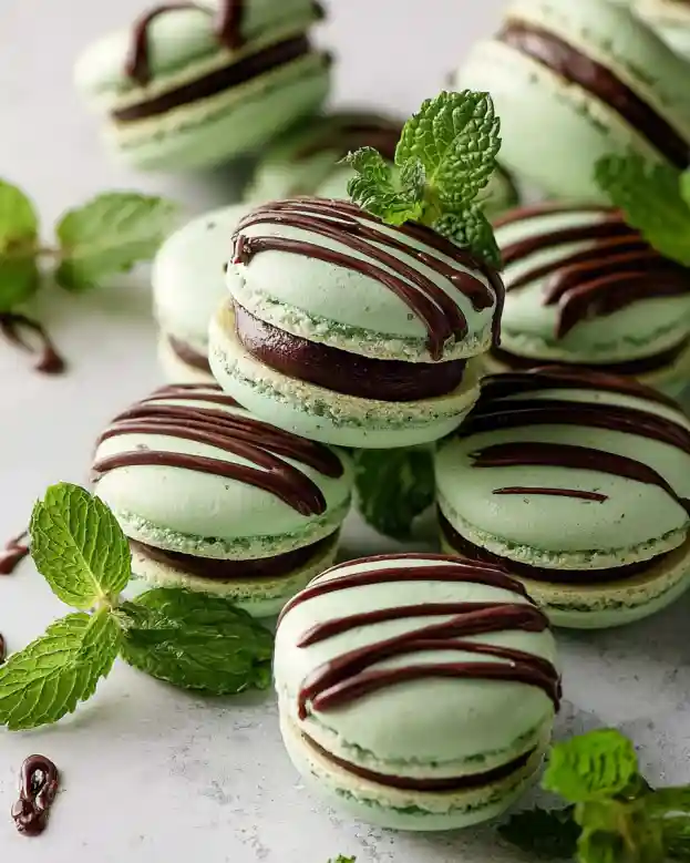 Mint Chocolate Macarons