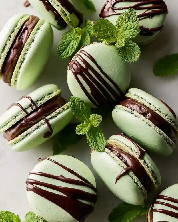 Mint Chocolate Macarons