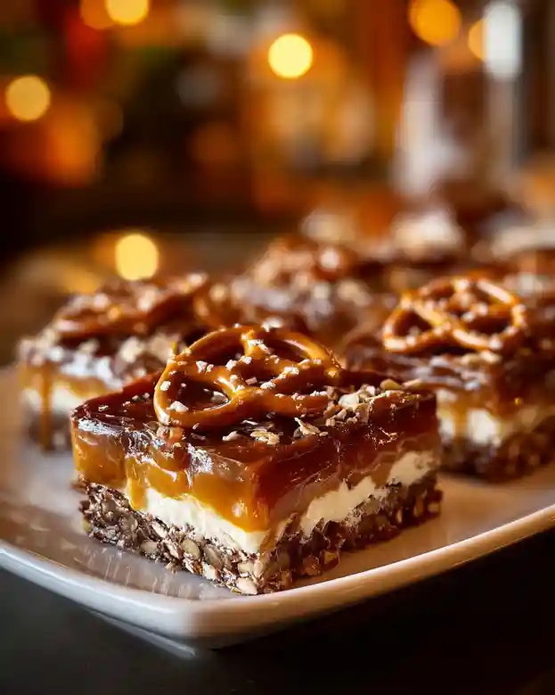 No-Bake Salted Caramel Pretzel Bars