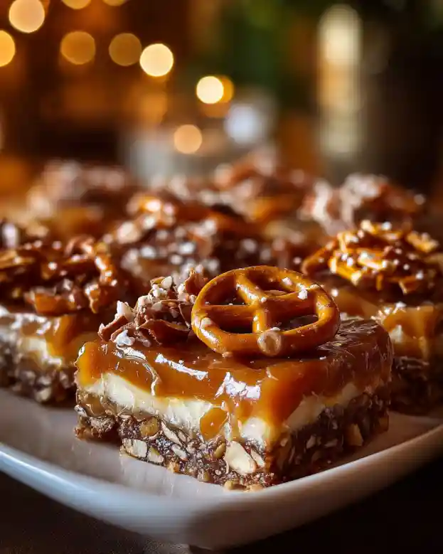 No-Bake Salted Caramel Pretzel Bars
