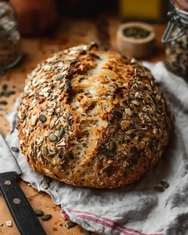 No Knead Seeded Oat Bread