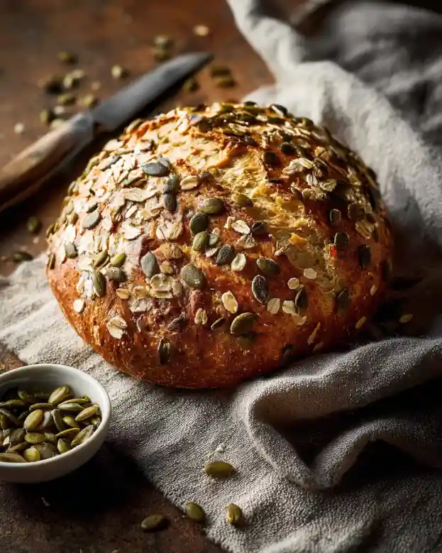 No Knead Seeded Oat Bread