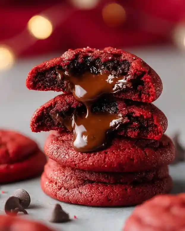 Nutella Stuffed Red Velvet Chocolate Chip Cookies