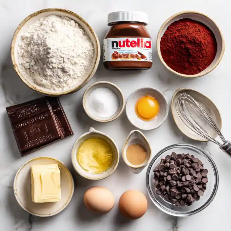 Nutella Stuffed Red Velvet Chocolate Chip Cookies