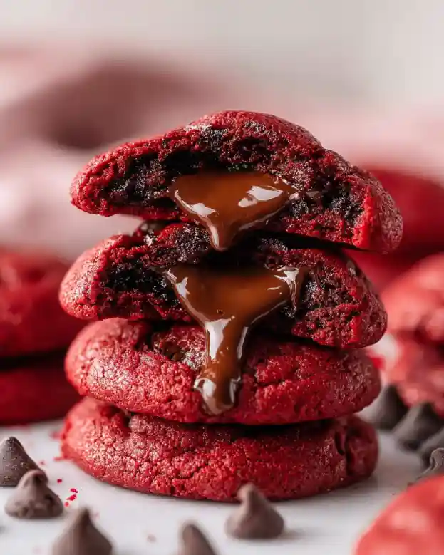 Nutella Stuffed Red Velvet Chocolate Chip Cookies