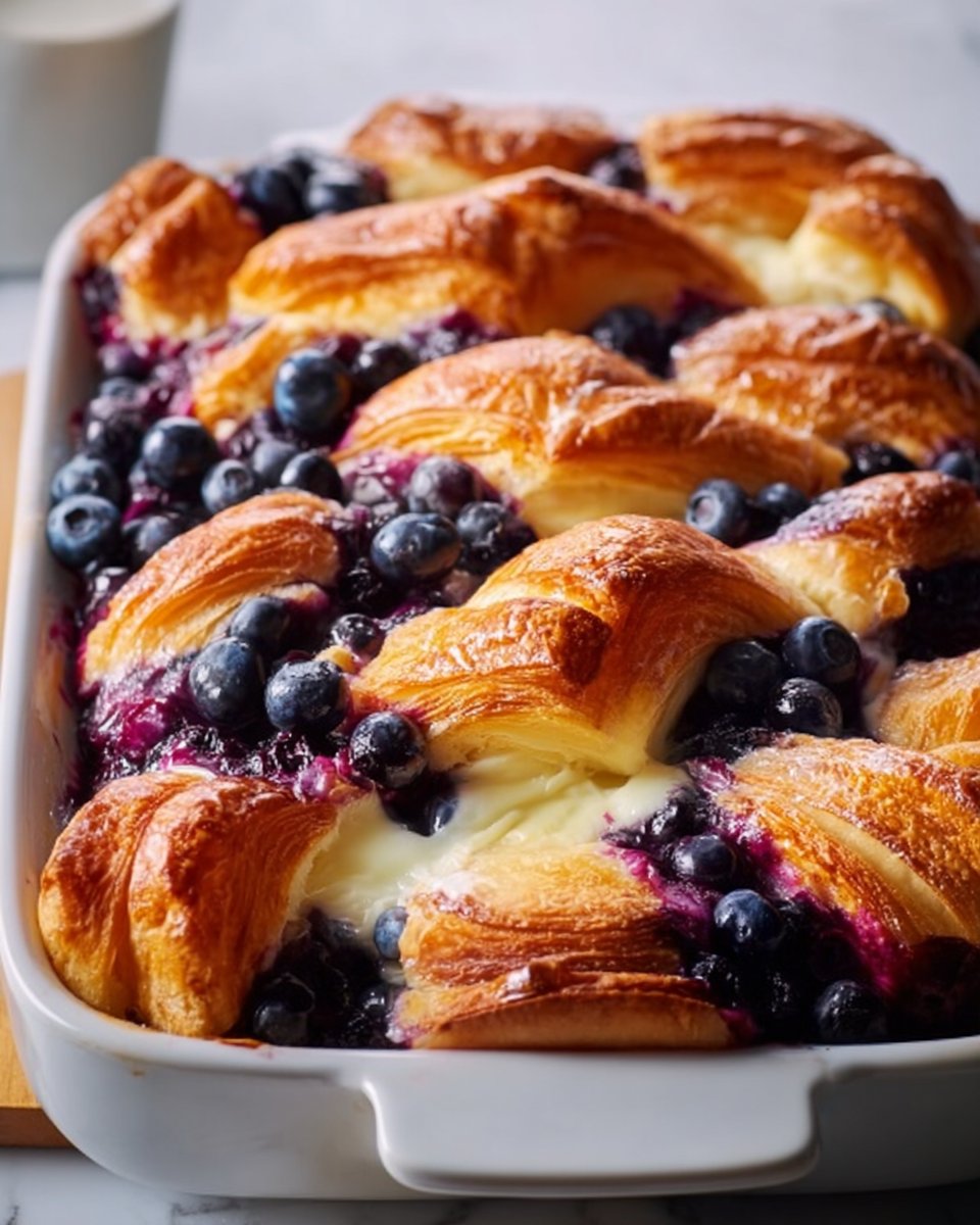 Blueberry Cream Cheese Croissant Casserole