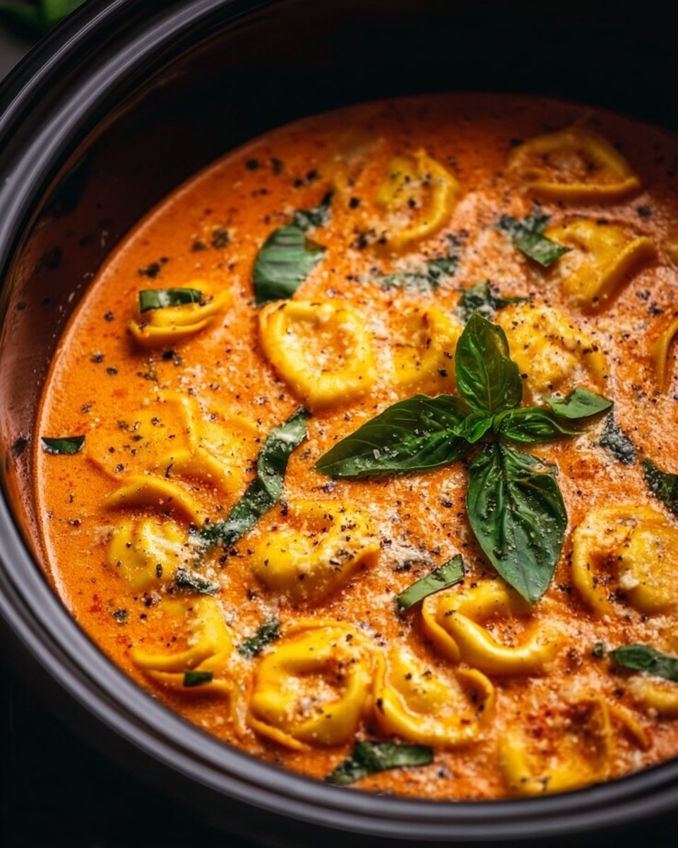 Crockpot Creamy Tomato Tortellini Soup