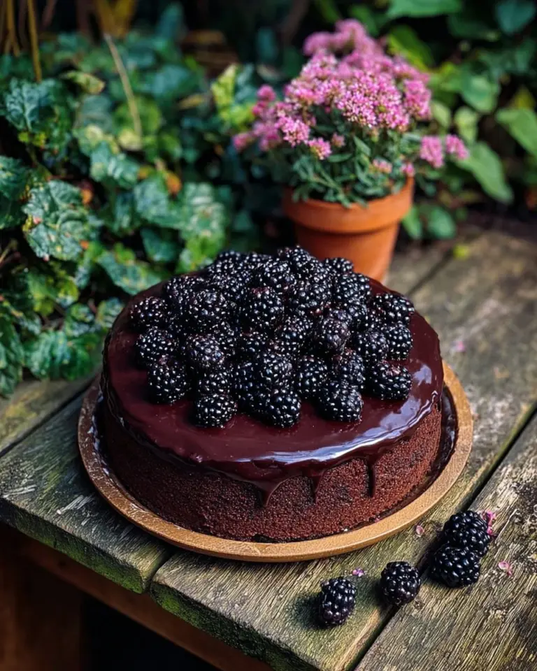 Gothic Blackberry Velvet Cake with rich layers and decorative elements