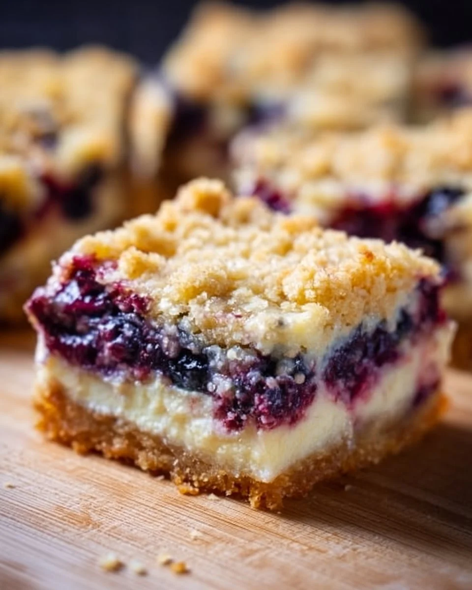 Delicious homemade Blueberry Cream Cheese Bars on a plate