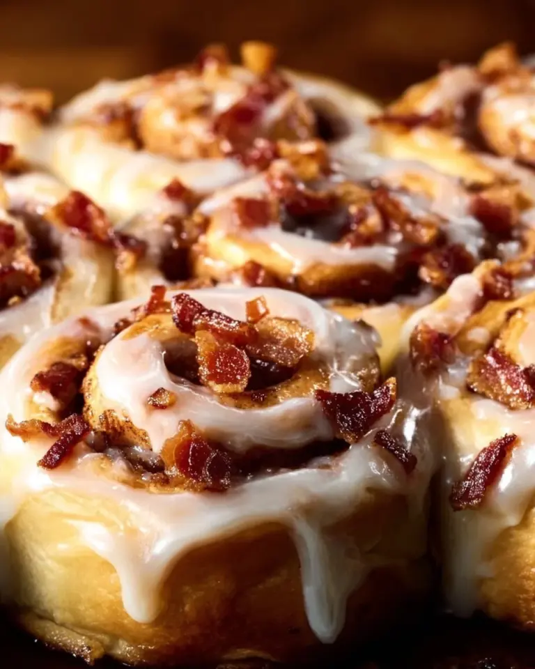 Delicious Bourbon Maple Bacon Cinnamon Rolls ready to enjoy