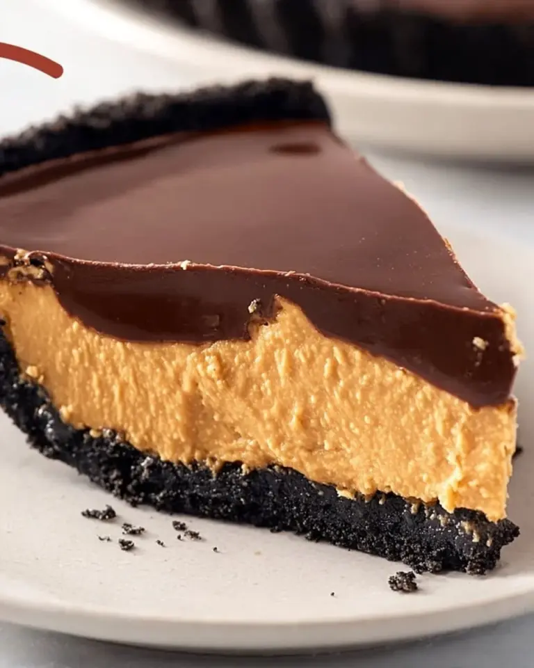 Delicious Buckeye Pie featuring chocolate and peanut butter layers.