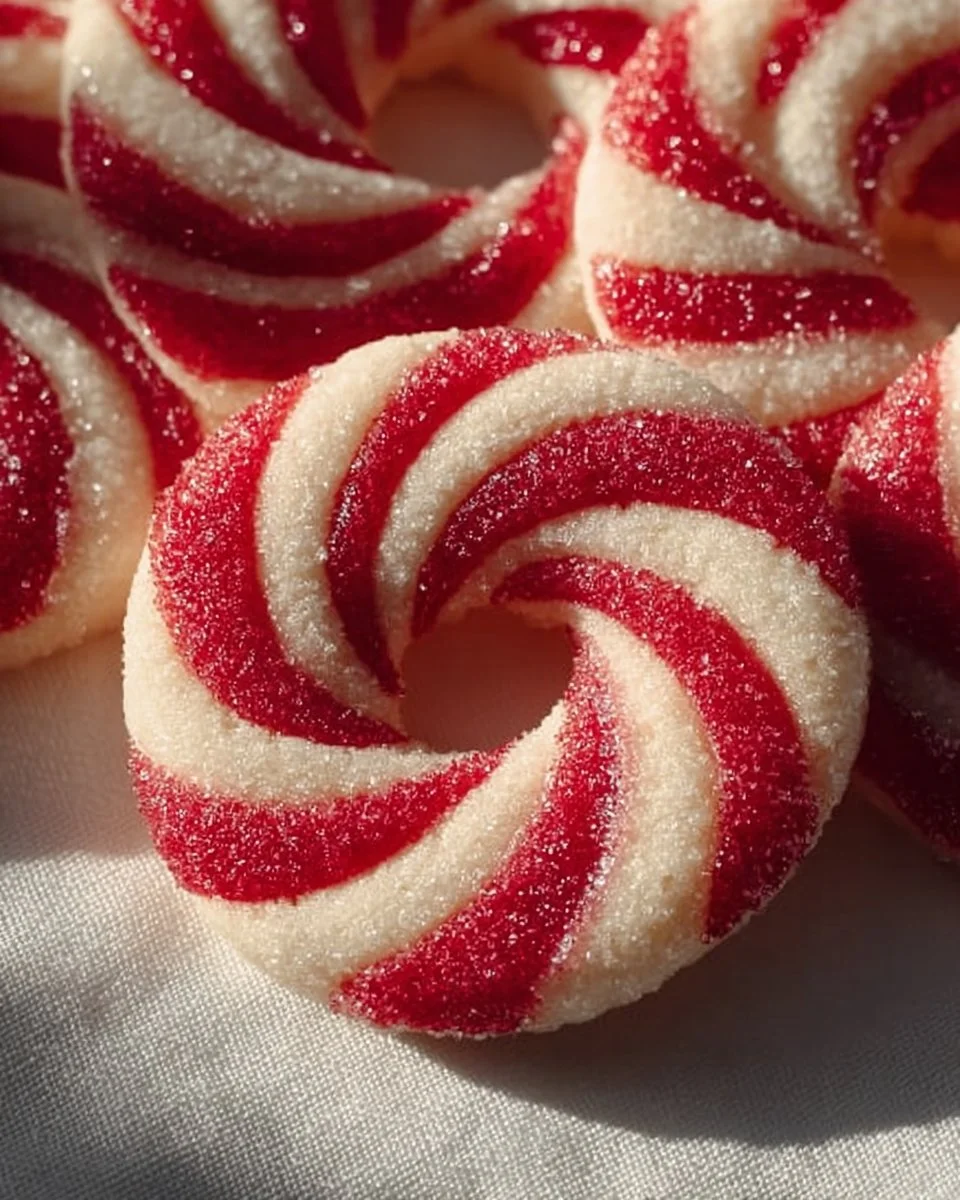 Festive Candy Cane Cookies decorated with red and white peppermint stripes.