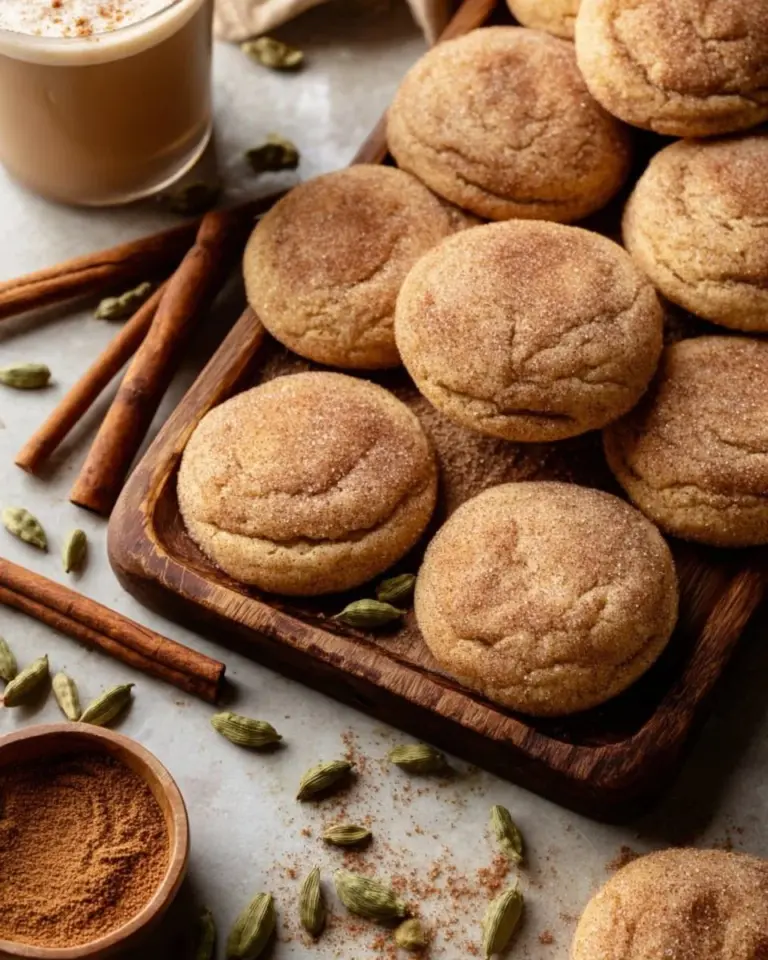 Plate of Chai Snickerdoodles with spices and a cozy atmosphere.