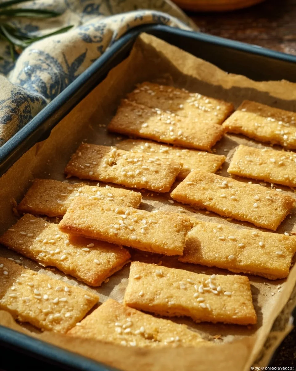 Cheese-y chickpea flour crackers served on a platter
