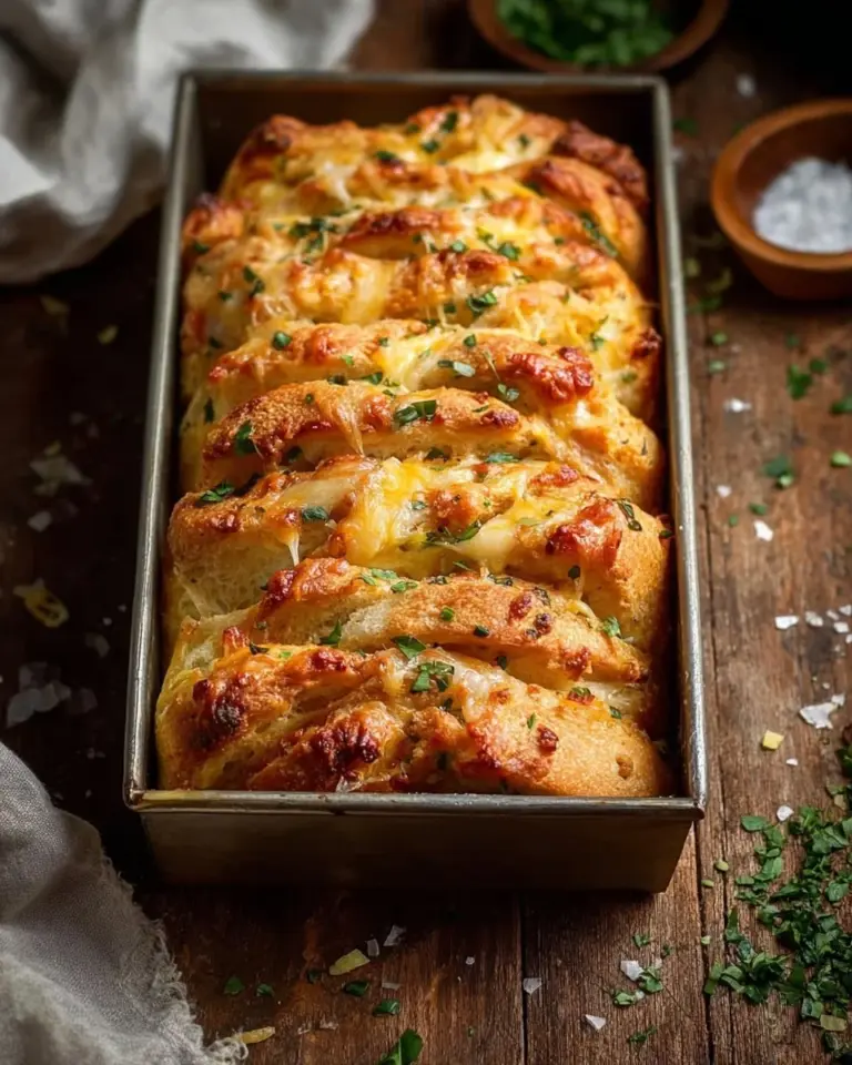 Cheesy garlic pull-apart bread, fresh from the oven with melted cheese and garlic butter