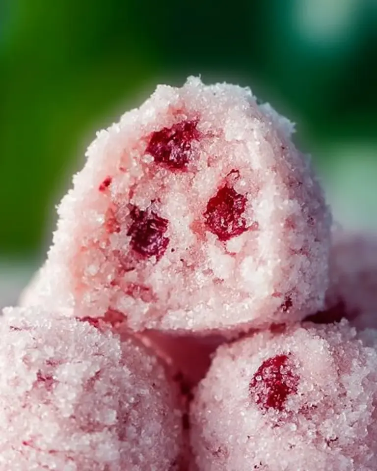 Delicious Cherry Snowball Cookies dusted with powdered sugar on a white plate