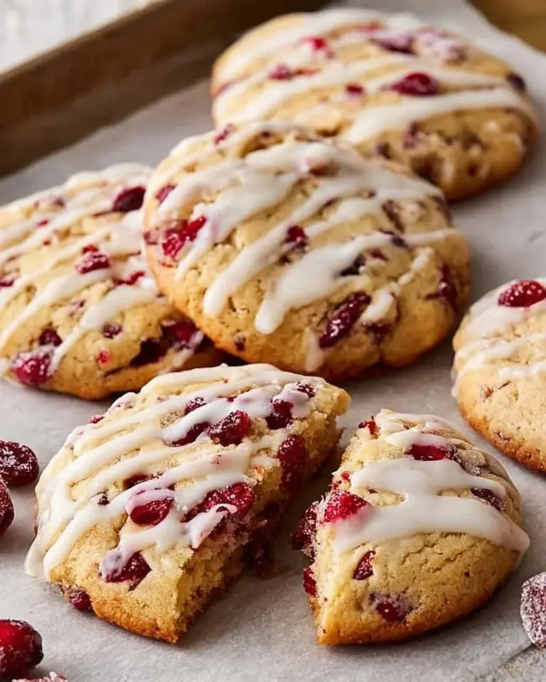 Chewy Christmas cranberry orange cookies on a festive plate.