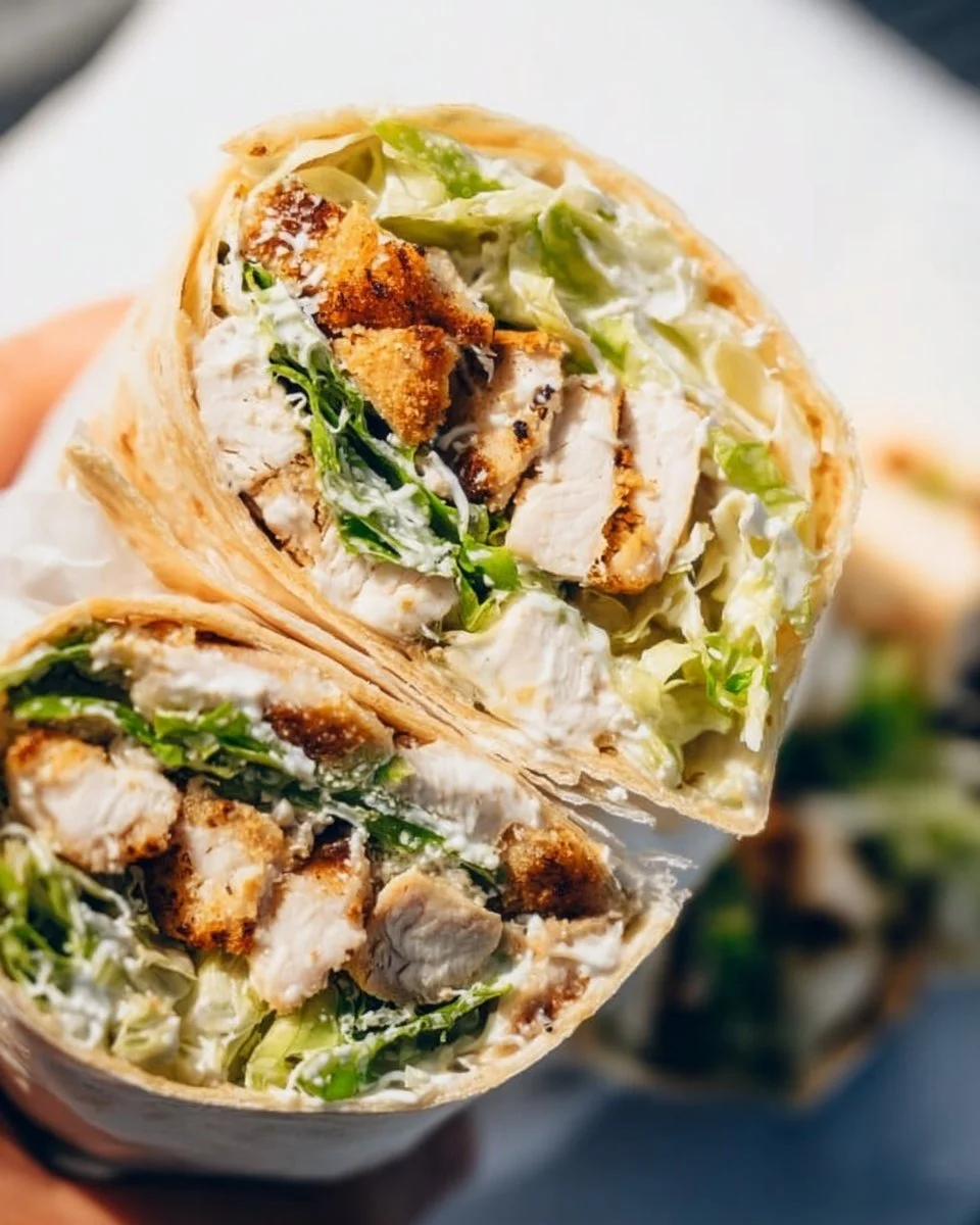 Chicken Caesar Wrap with lettuce, grilled chicken, and Caesar dressing