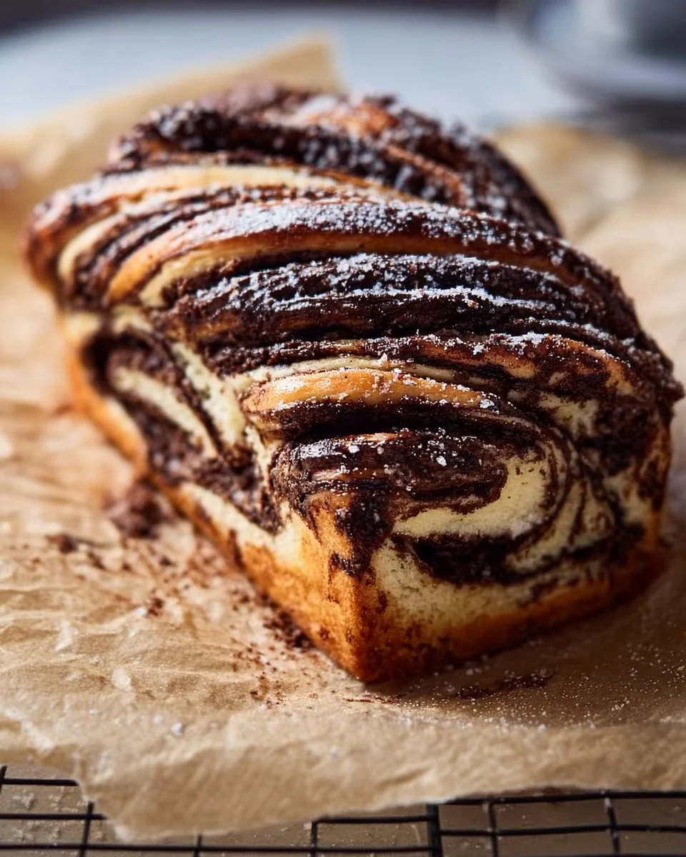 Homemade Chocolate Babka with rich chocolate filling and braided design