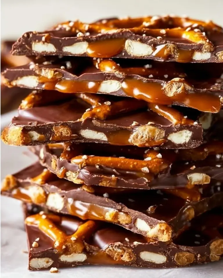 Delicious chocolate caramel pretzel bark with a blend of sweet and salty flavors