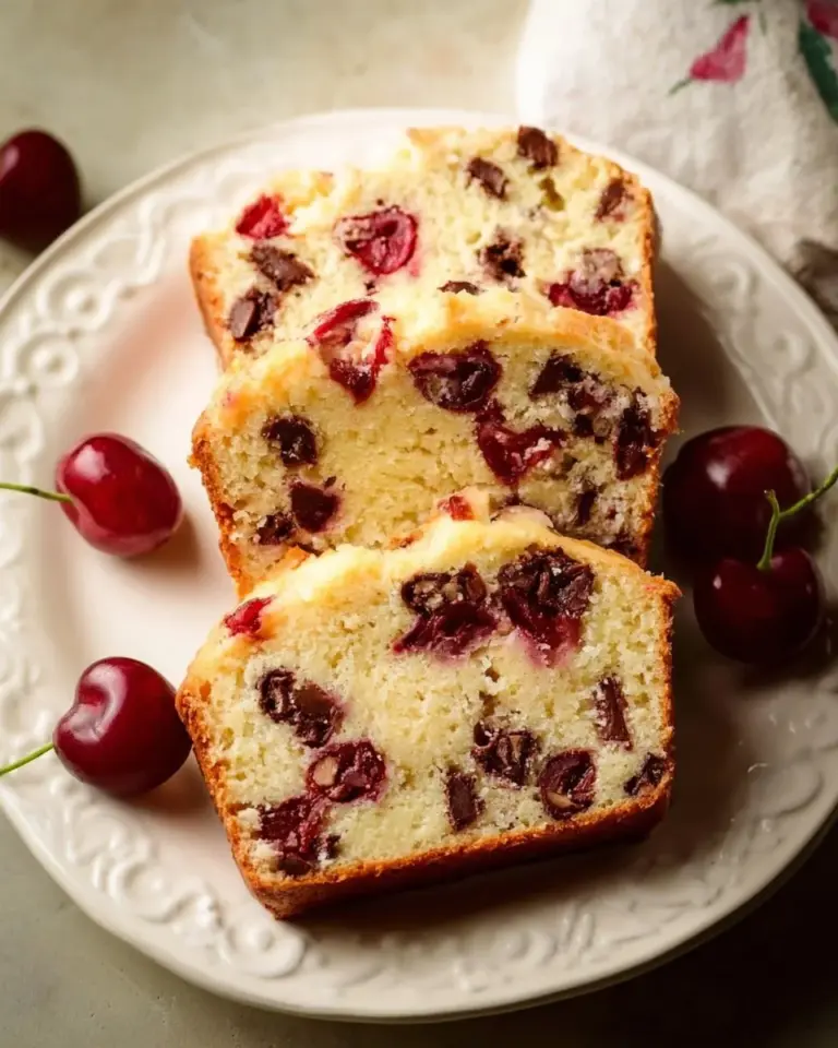 Deliciously moist Chocolate Cherry Loaf with rich chocolate and tart cherries