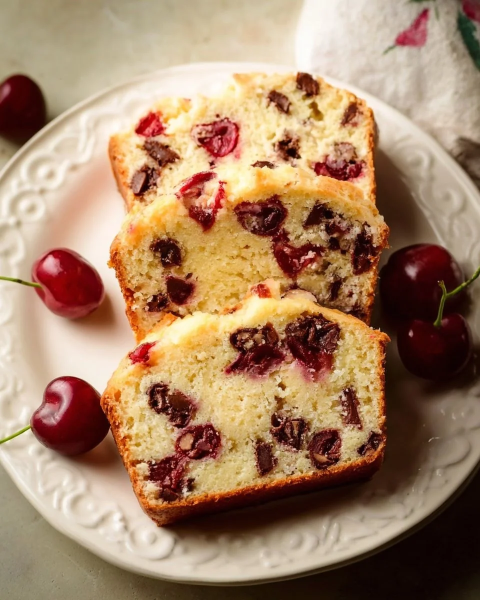 Deliciously moist Chocolate Cherry Loaf with rich chocolate and tart cherries