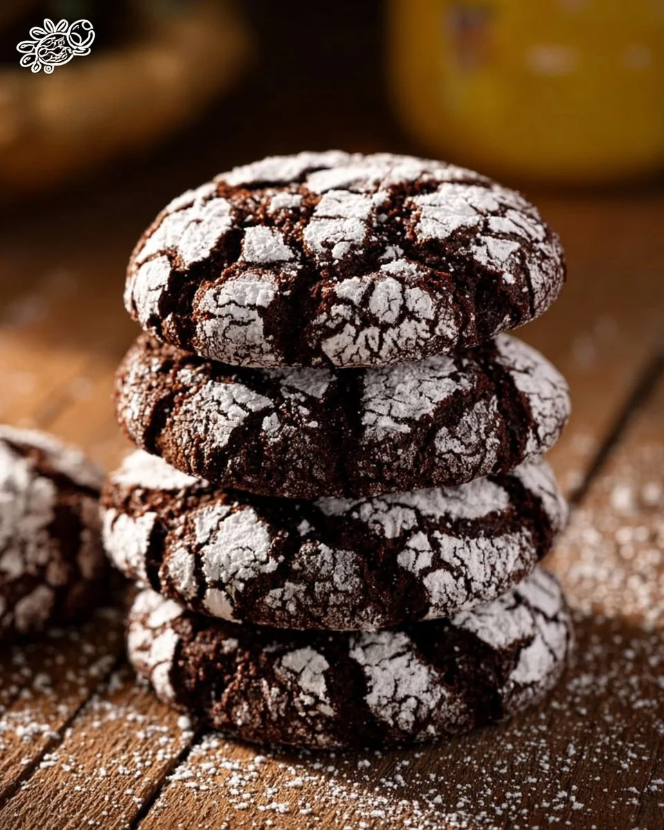 Delicious homemade chocolate crinkle cookies dusted with powdered sugar