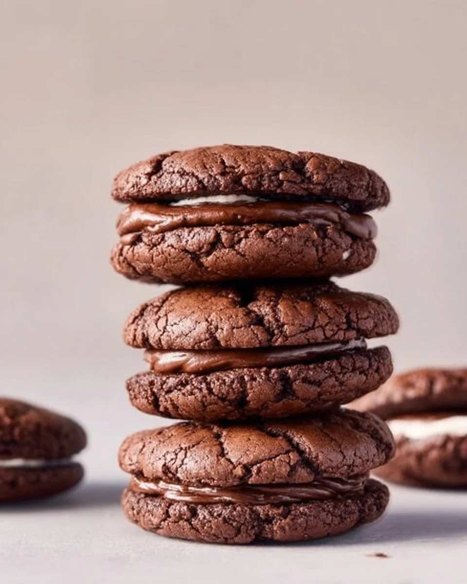 Chocolate Orange Sandwich Cookies with rich chocolate filling and orange zest.