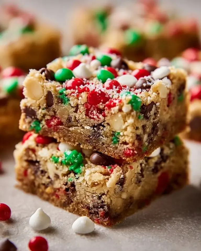 Delicious Christmas Cookie Bars decorated with festive sprinkles.
