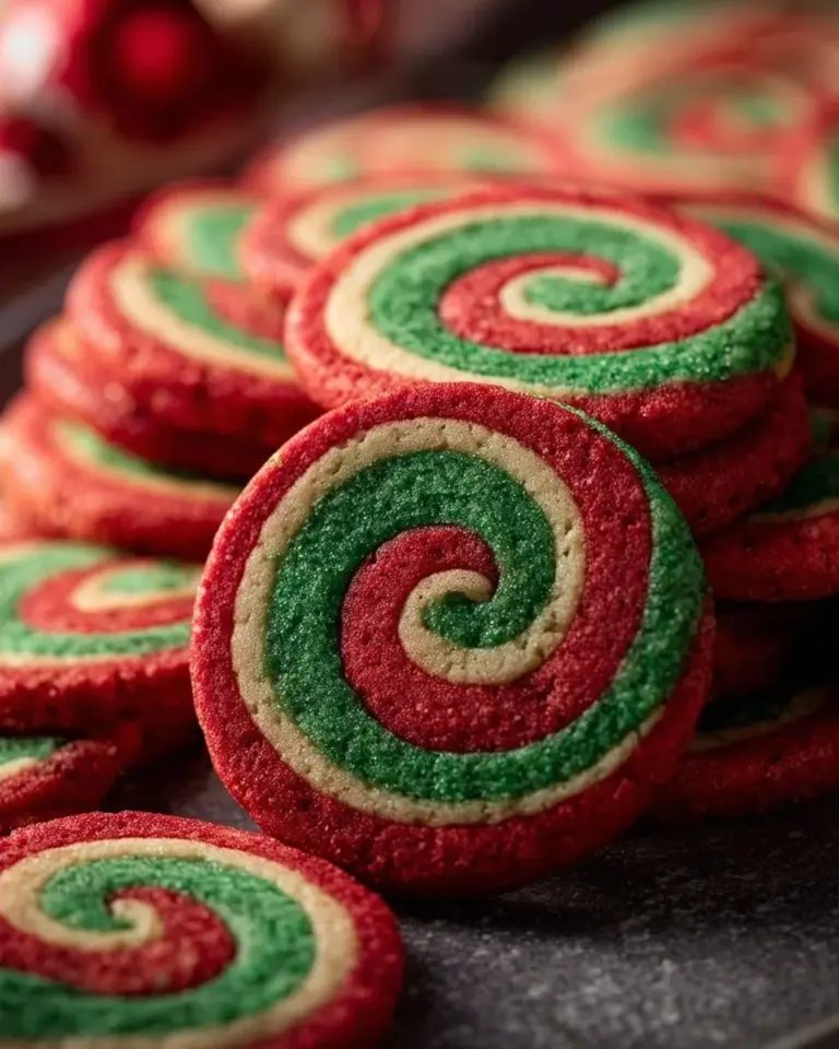 Colorful Christmas Pinwheel Cookies arranged on a festive platter