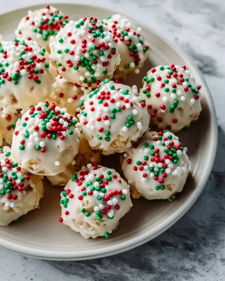 Festive Christmas Rice Crispy Treats decorated with holiday sprinkles