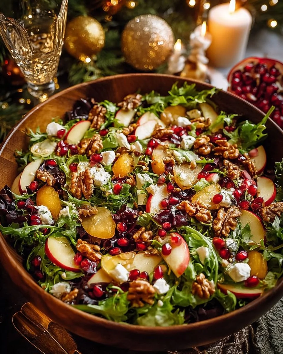 Colorful Christmas Salad with seasonal ingredients for festive meals.