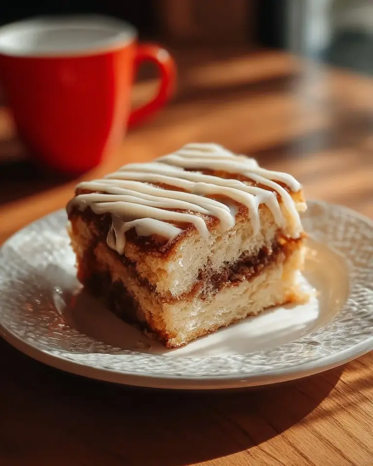 Cinnamon Roll Coffee Cake topped with icing and cinnamon swirl